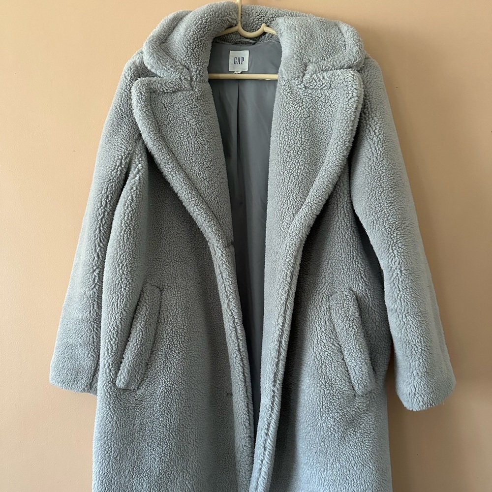Gap Sherpa Teddy Long Coat Large Grey